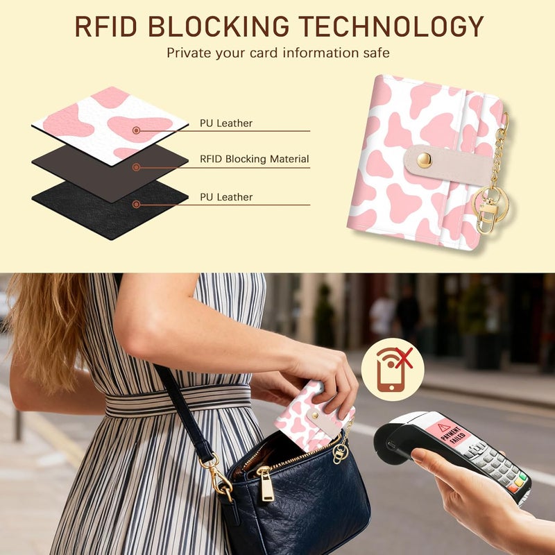 Jogjam Pink Cow Print Rfid Women Wallet, Small Slim Thin Credit Card Wallet, PU Leather Bifold Cash Zipper Coin Pocket ID Window for Female Ladies Teen Girls Girly - Image 3